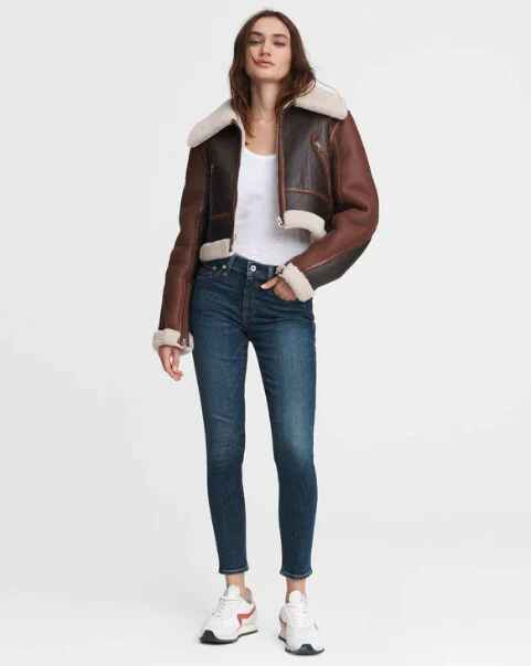 Women's Dark Brown Oversized Collar Sheepskin Leather Jacket