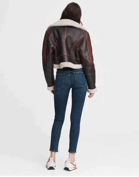 Women's Dark Brown Oversized Collar Sheepskin Leather Jacket