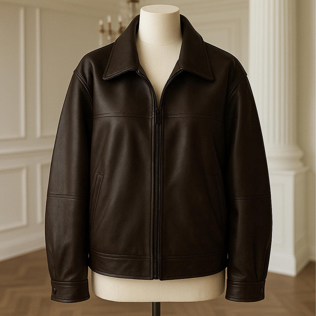 Women’s Dark Brown Oversized Relaxed Fit Pure Leather Jacket
