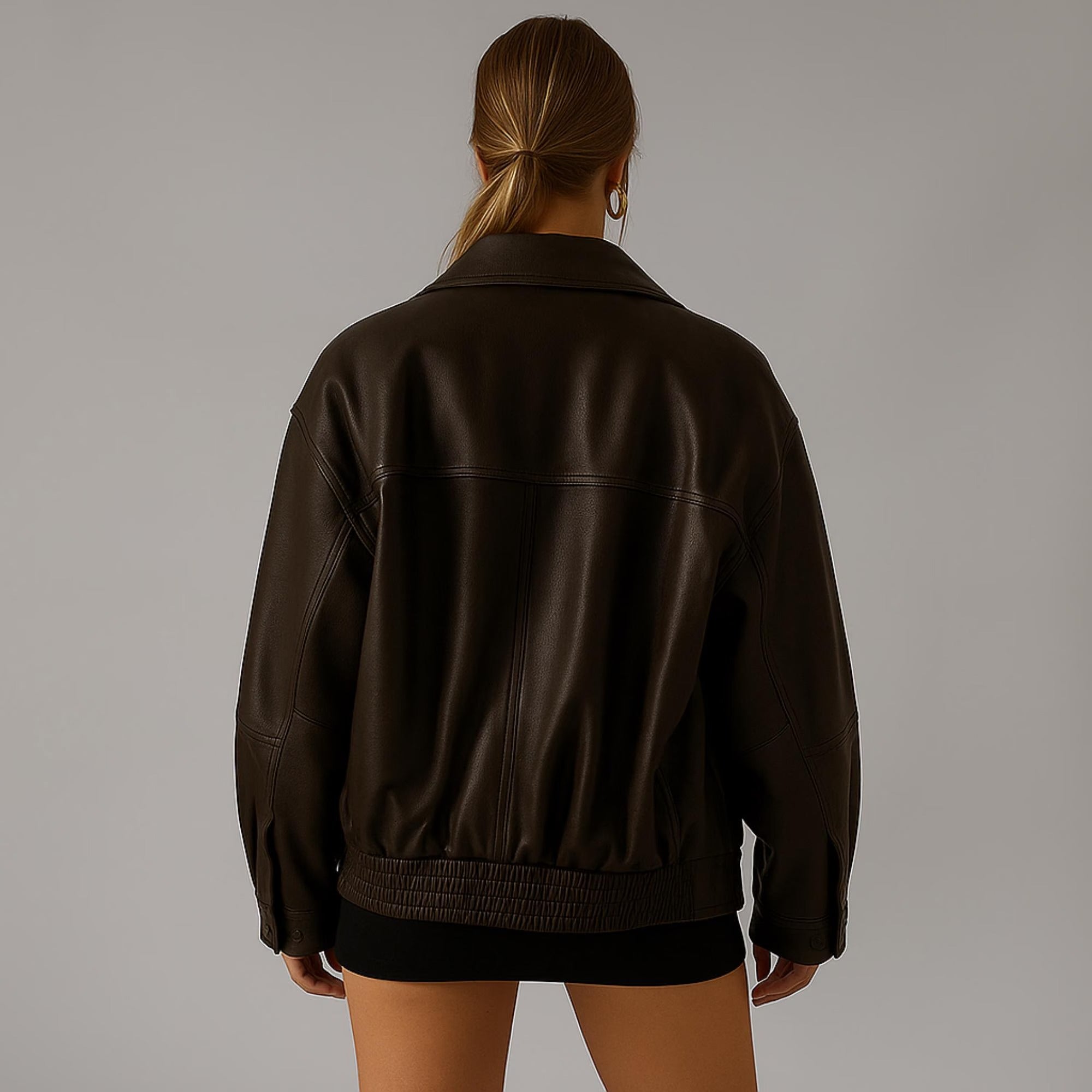 Women’s Dark Brown Oversized Relaxed Fit Pure Leather Jacket