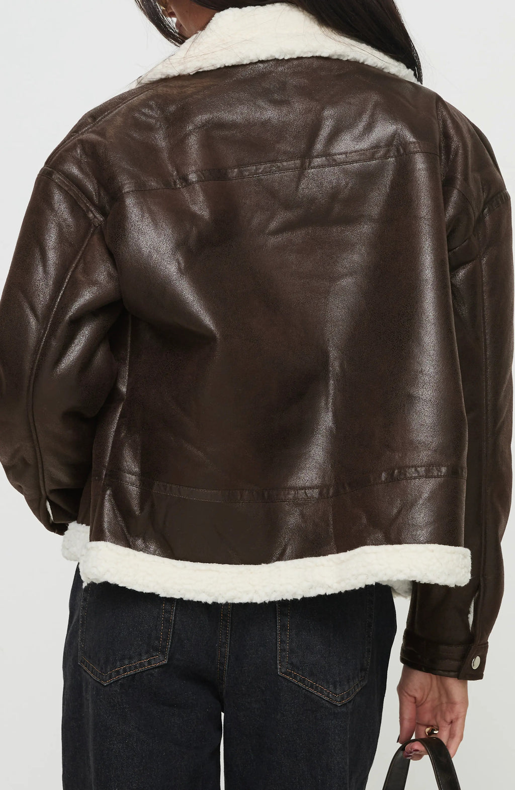 Women's Dark Brown Solara Faux Shearling Leather Jacket
