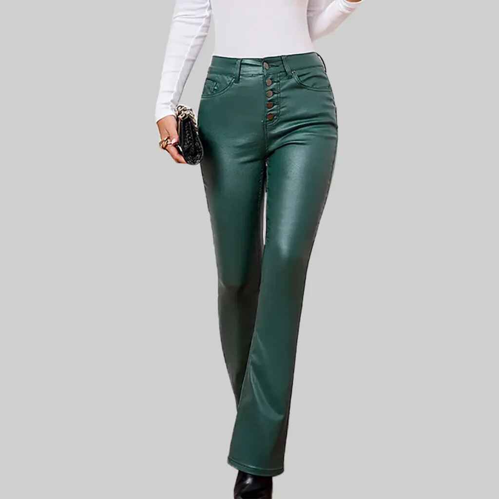 Women’s Dark Green Leather Pant