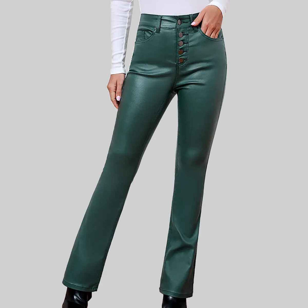 Women’s Dark Green Leather Pant
