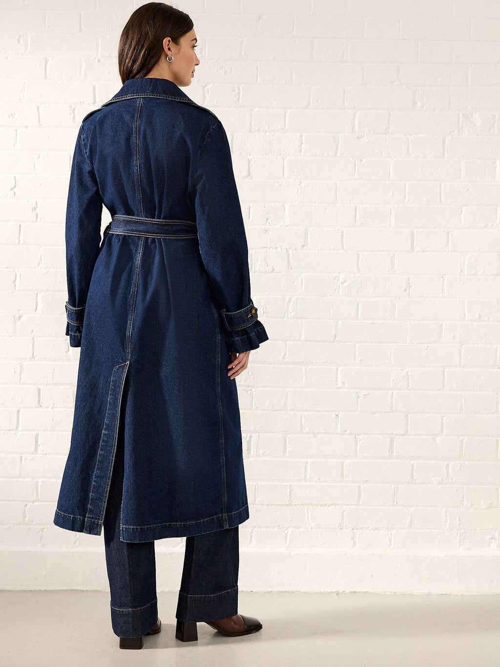 Women's Double Breasted 100% Cotton Denim Trench Coat