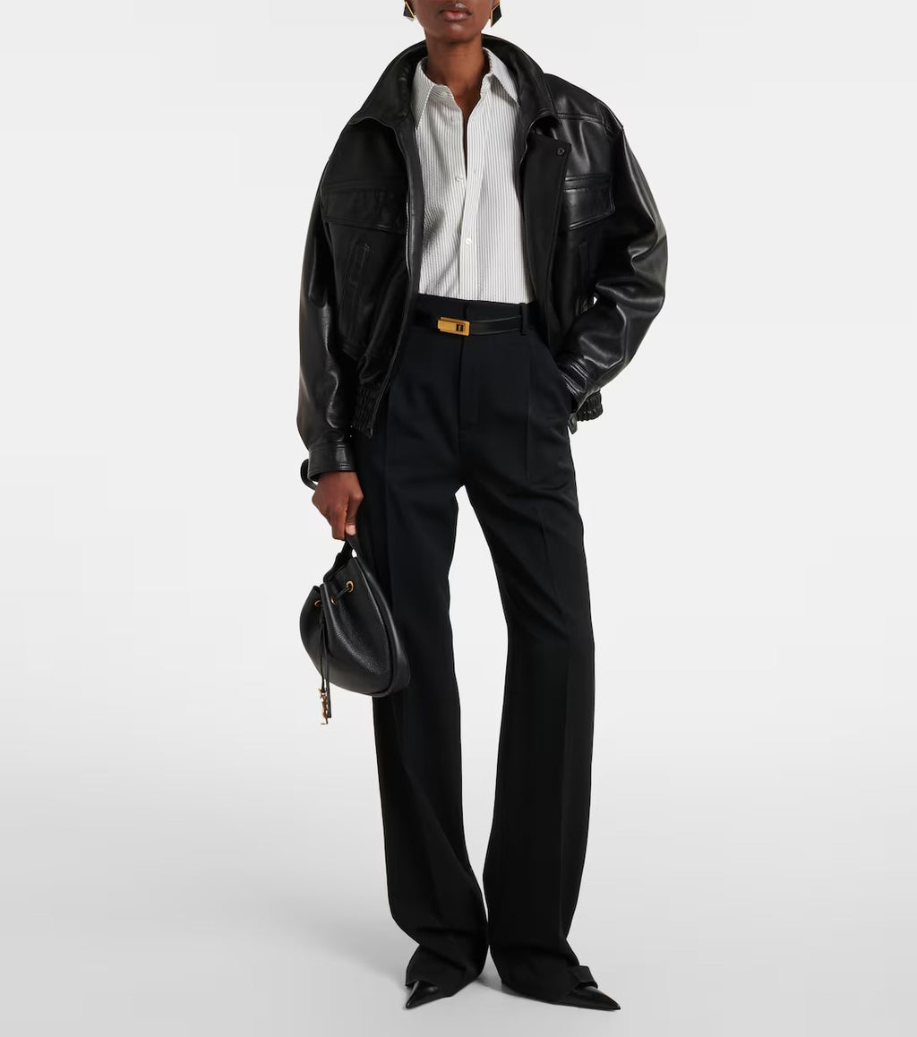 Women's Drop Shoulder Aviator Bomber Leather Jacket