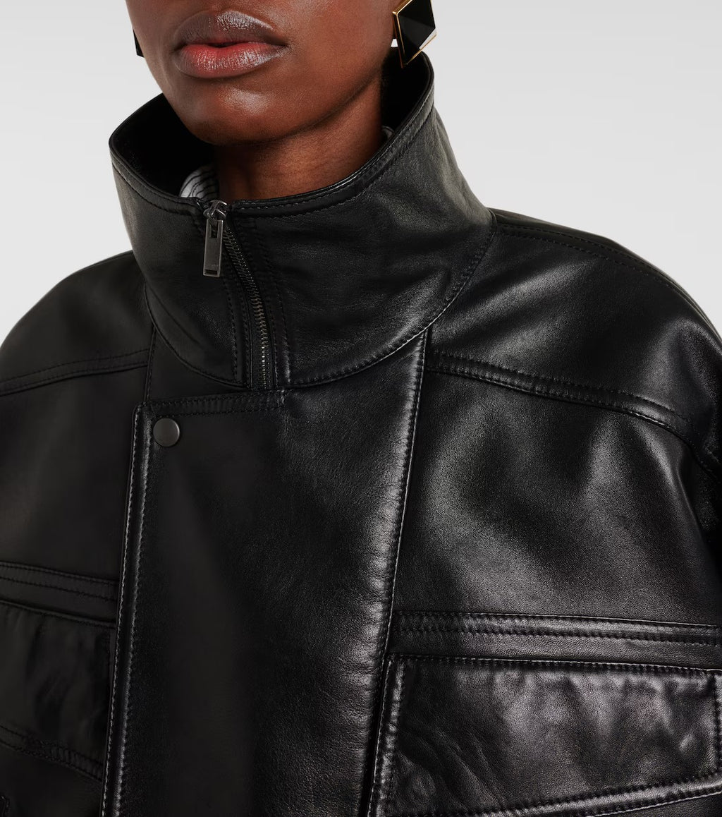 Women's Drop Shoulder Aviator Bomber Leather Jacket