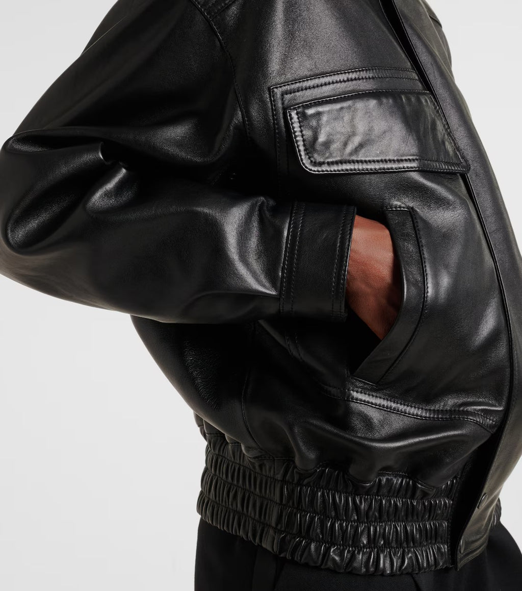 Women's Drop Shoulder Aviator Bomber Leather Jacket