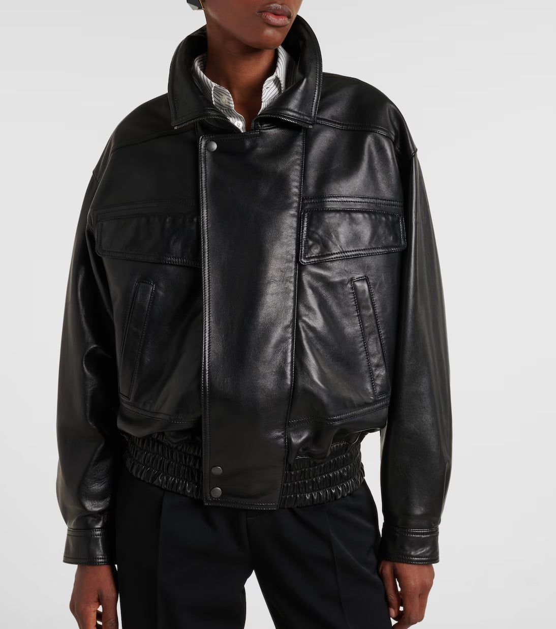 Women's Drop Shoulder Aviator Bomber Leather Jacket