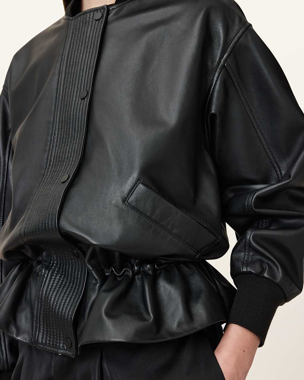 Women's Dropped Shoulder Bomber Leather Jacket