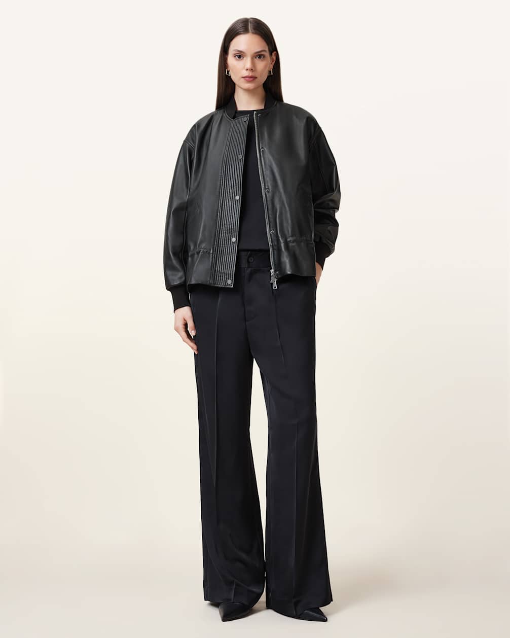 Women's Dropped Shoulder Bomber Leather Jacket