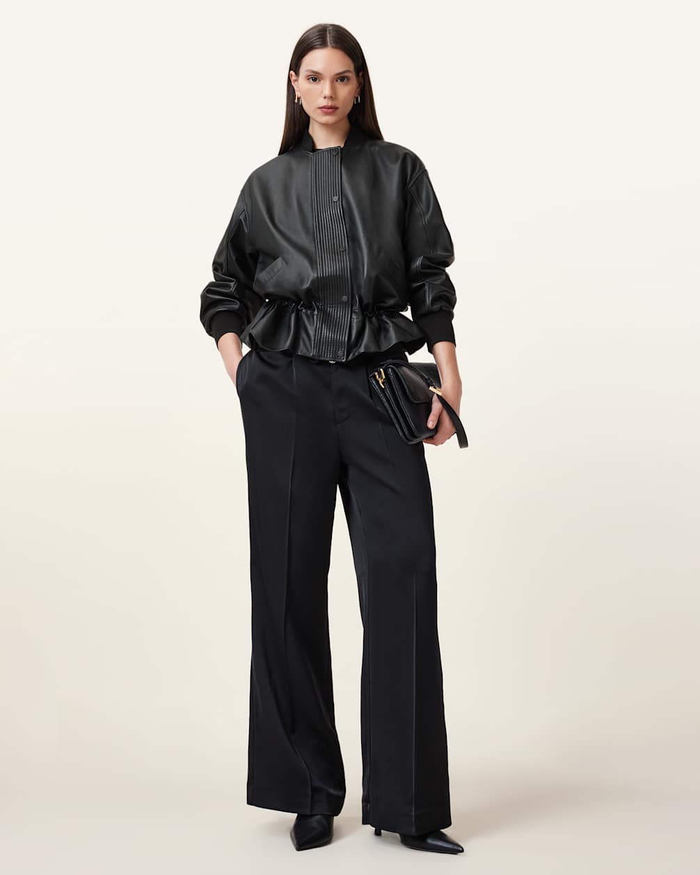 Women's Dropped Shoulder Bomber Leather Jacket