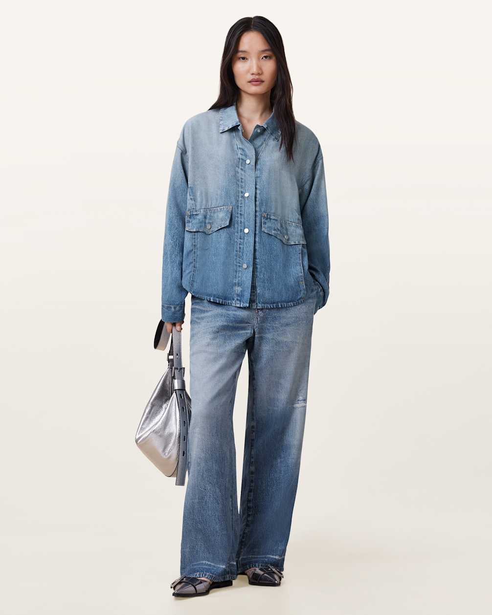 Women's Dropped Shoulders Oversized Denim Shirt