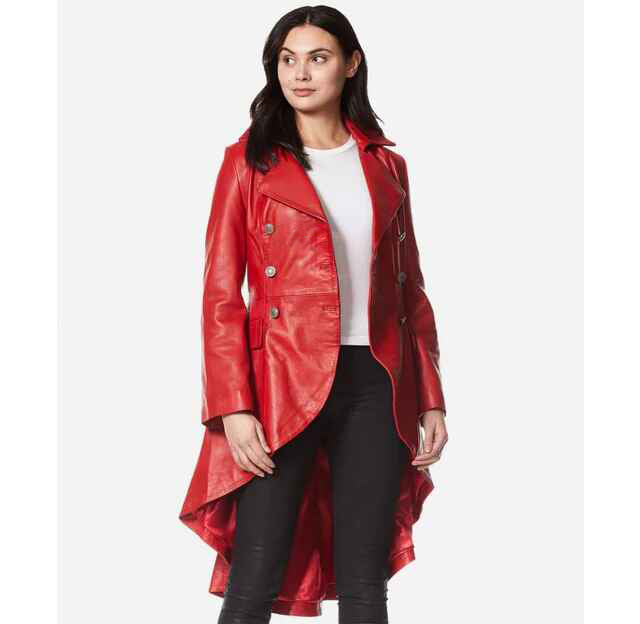 Women's EDWARDIAN Flared Bottom Victorian Style Leather Trench Coat