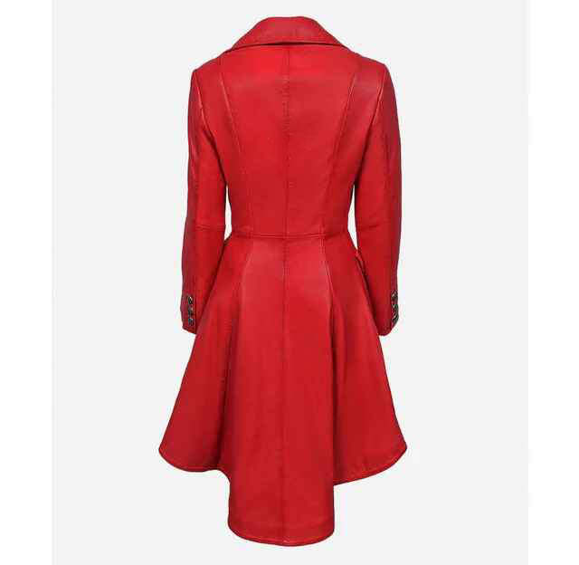 Women's EDWARDIAN Flared Bottom Victorian Style Leather Trench Coat