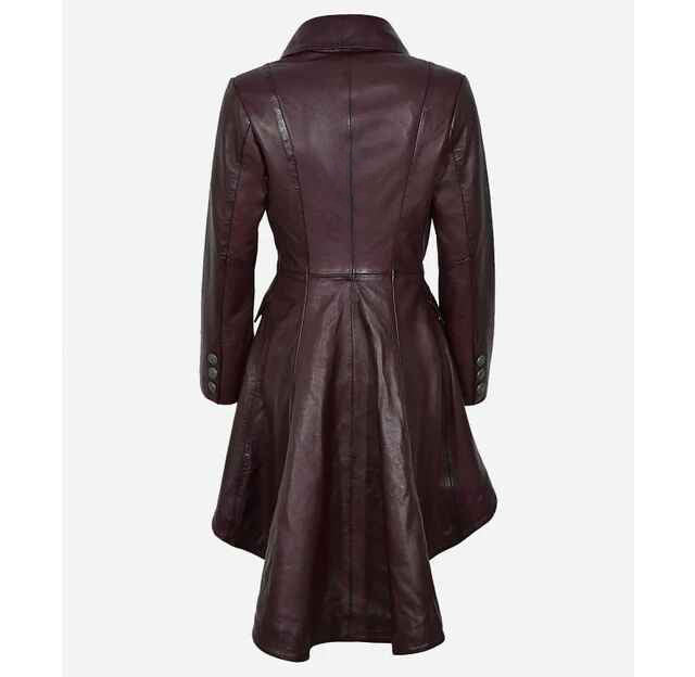 Women's EDWARDIAN Flared Bottom Victorian Style Leather Trench Coat