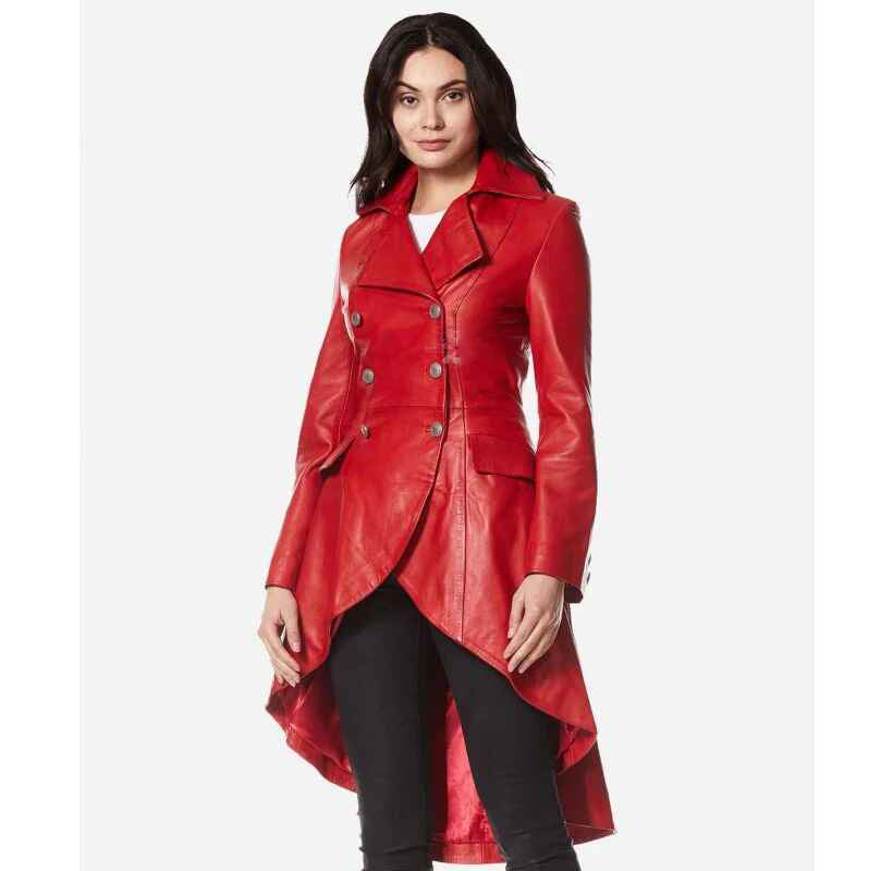 Women's EDWARDIAN Laced Back Flared Bottom Leather Trench Coat