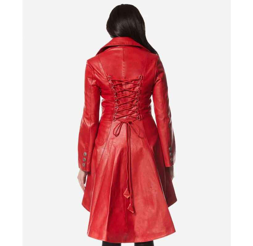 Women's EDWARDIAN Laced Back Flared Bottom Leather Trench Coat