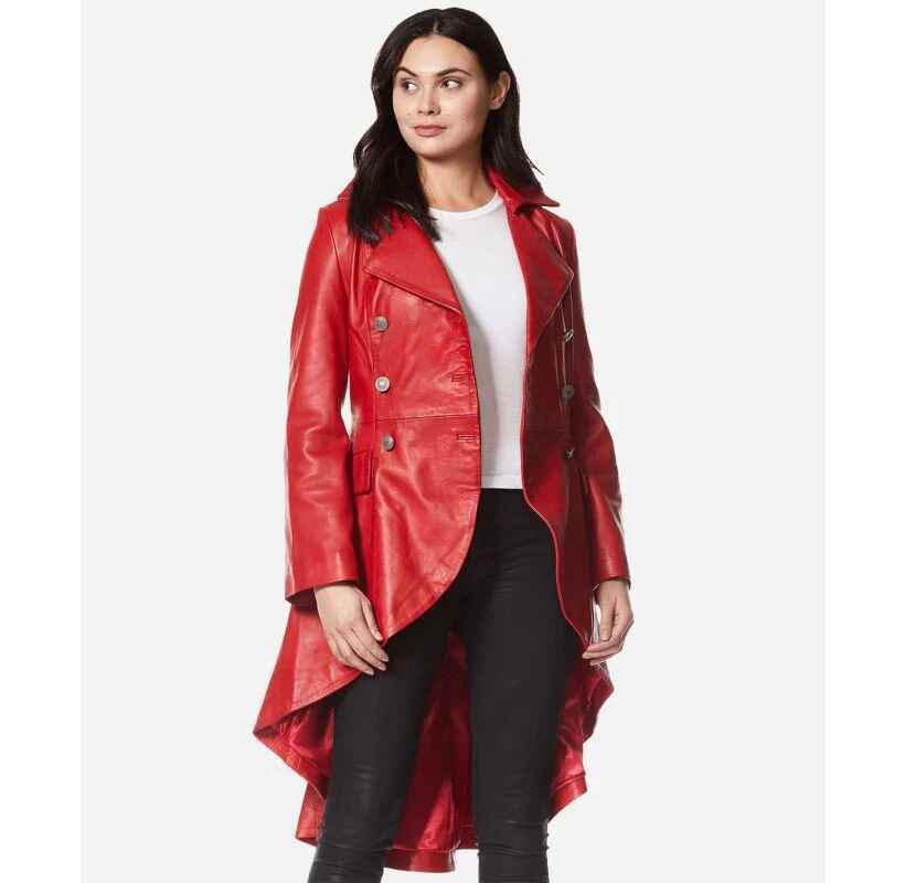 Women's EDWARDIAN Laced Back Flared Bottom Leather Trench Coat