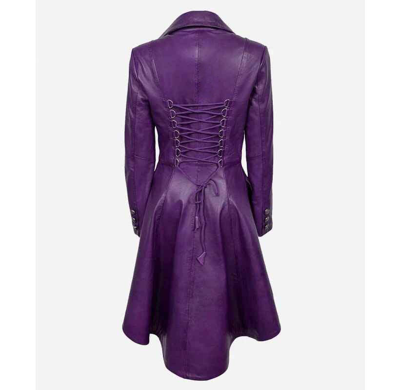 Women's EDWARDIAN Laced Back Flared Bottom Leather Trench Coat