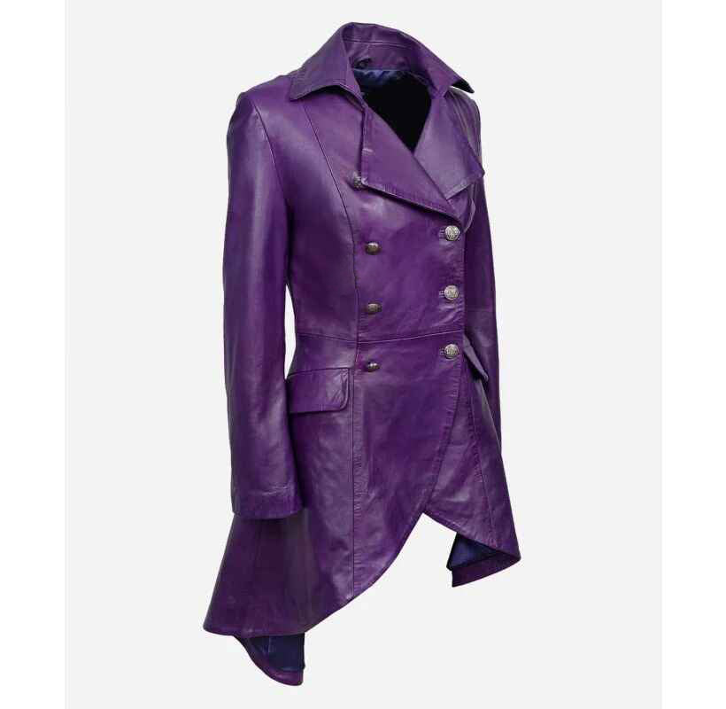 Women's EDWARDIAN Laced Back Flared Bottom Leather Trench Coat