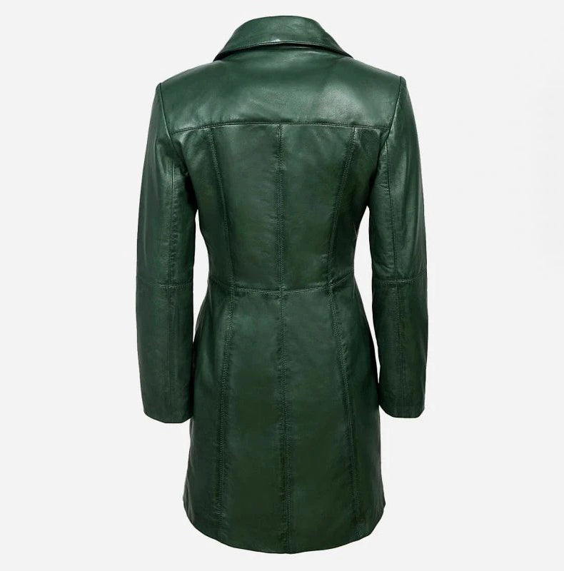 Women's ELEGANT Classic Leather 3/4 Short Trench Coat