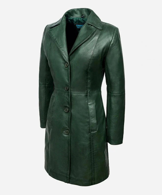 Women's ELEGANT Classic Leather 3/4 Short Trench Coat