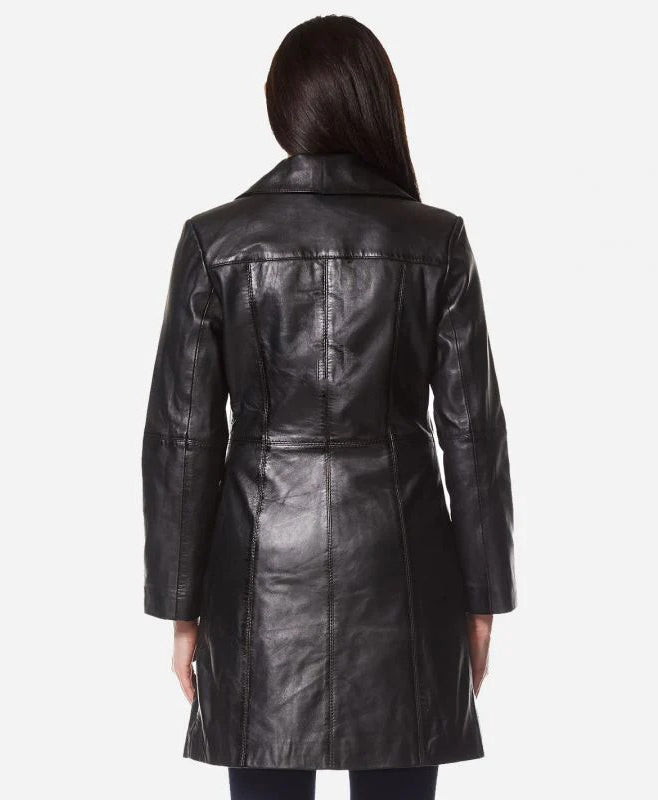 Women's ELEGANT Classic Leather 3/4 Short Trench Coat