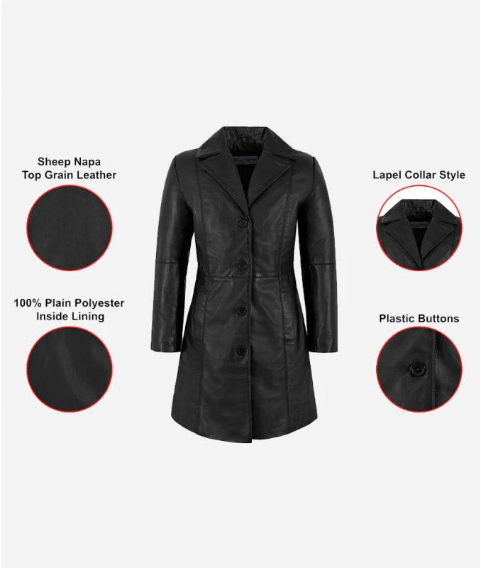 Women's ELEGANT Classic Leather 3/4 Short Trench Coat