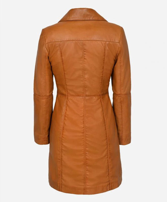 Women's ELEGANT Classic Leather 3/4 Short Trench Coat
