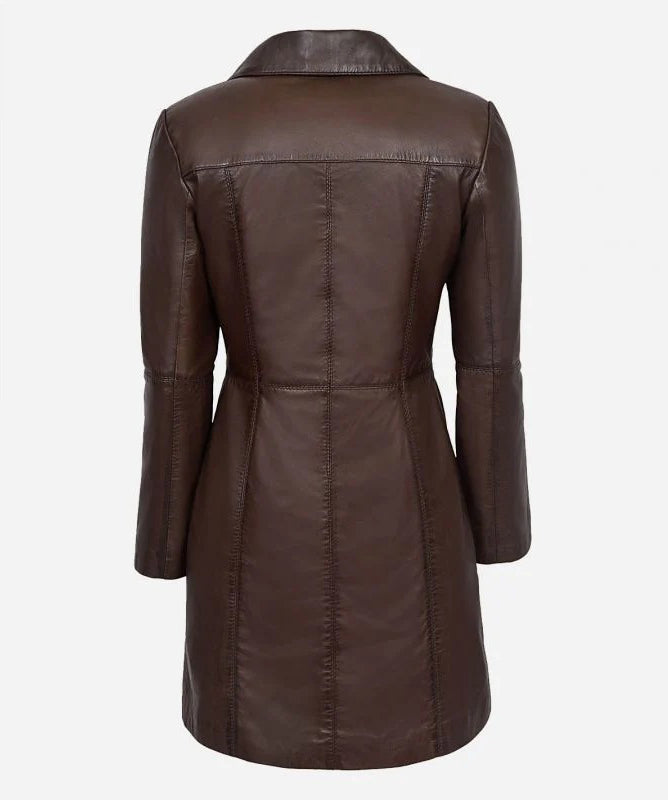 Women's ELEGANT Classic Leather 3/4 Short Trench Coat
