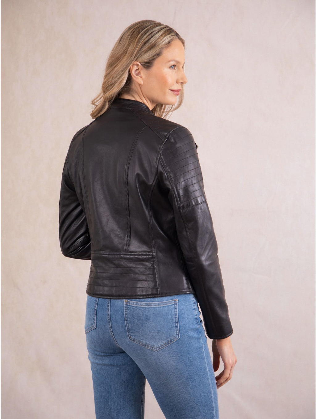 Women's Easy Fit Stud Collar Leather Biker Jacket