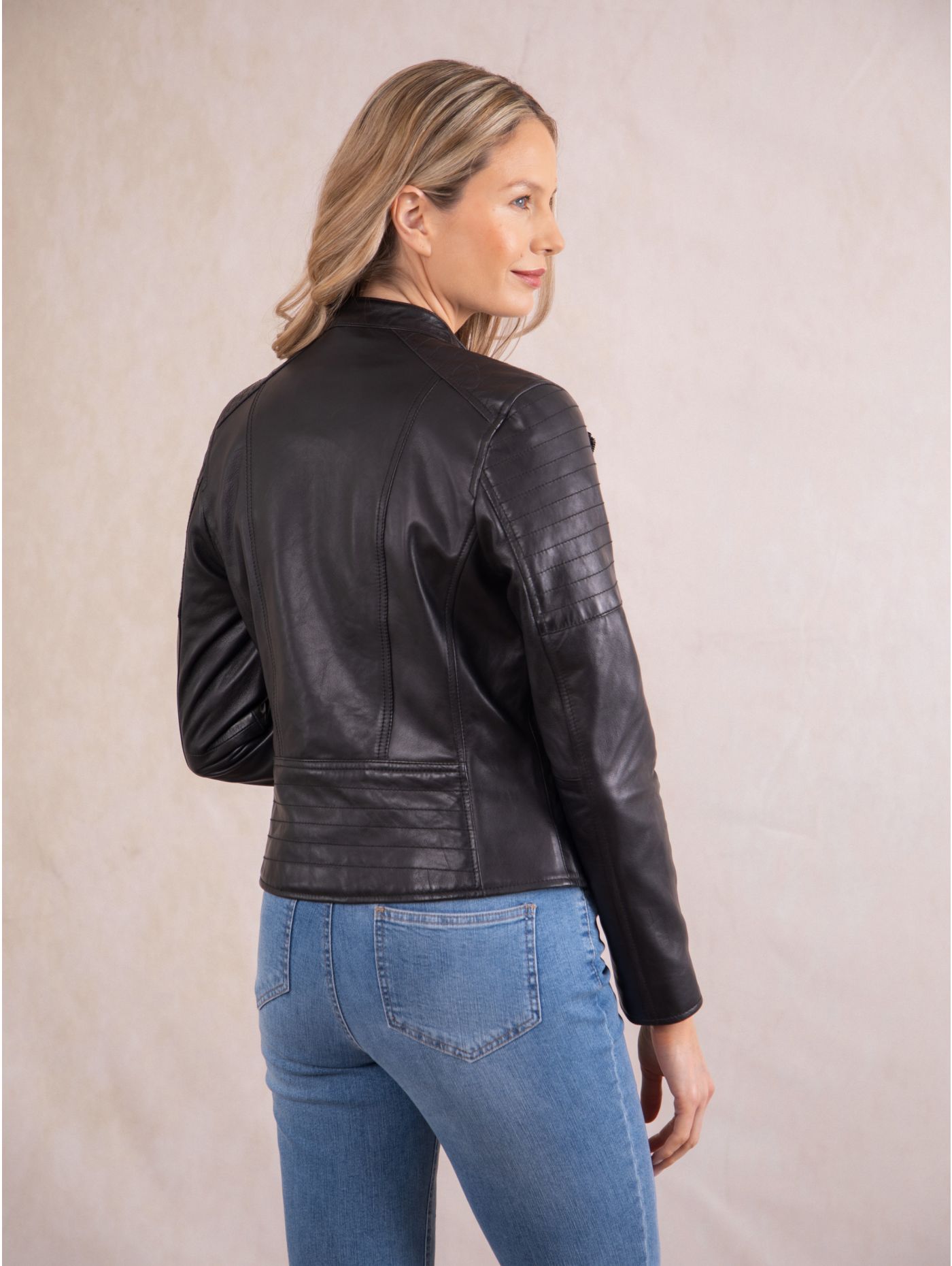 Women's Easy Fit Stud Collar Leather Biker Jacket