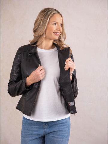 Easy Fit Bikerjacke aus Leder mit Nietenkragen für Damen