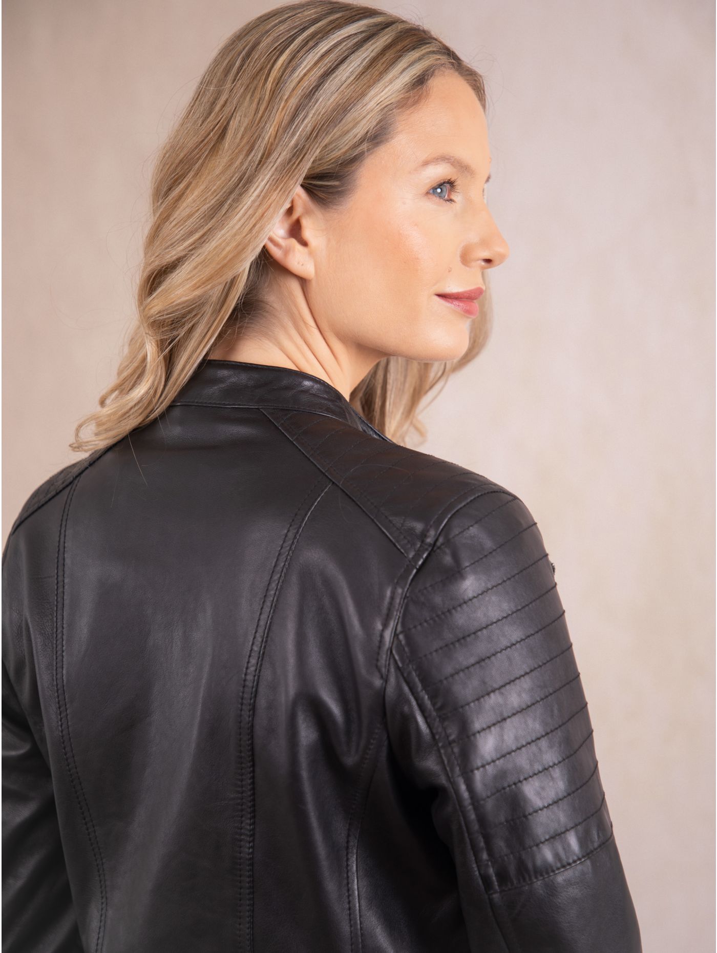 Women's Easy Fit Stud Collar Leather Biker Jacket