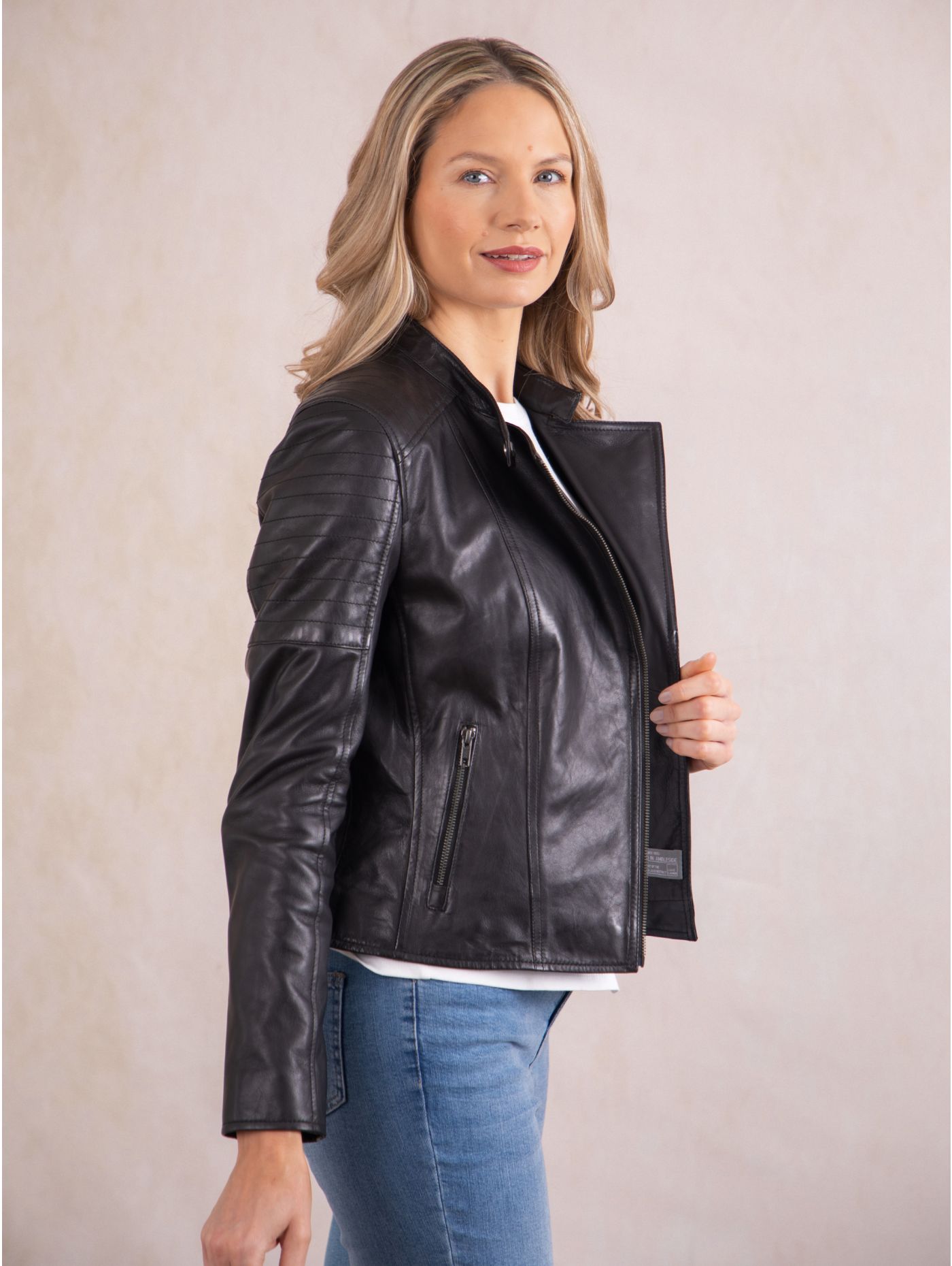 Women's Easy Fit Stud Collar Leather Biker Jacket