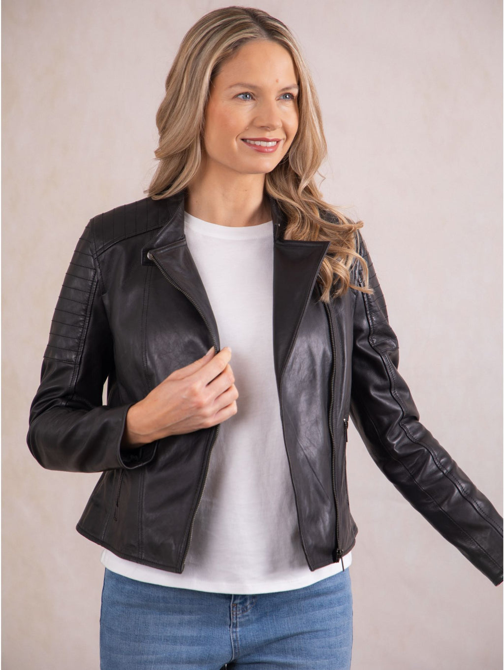 Women's Easy Fit Stud Collar Leather Biker Jacket