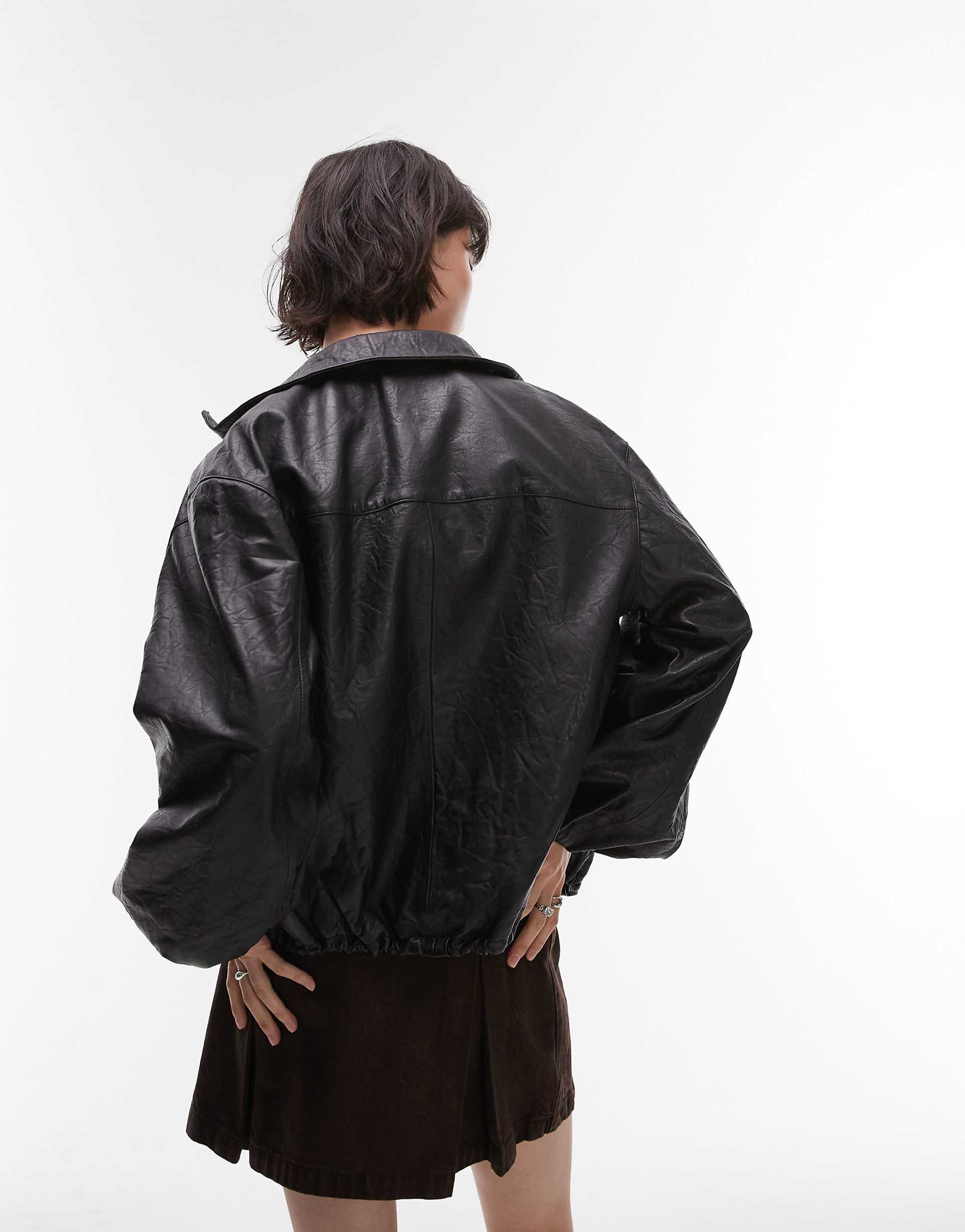 Women's Elasticated Cuffs and Hem Bomber Soft Leather Jacket