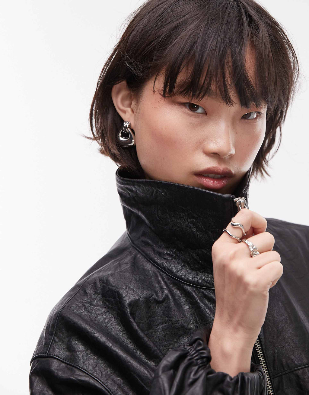 Women's Elasticated Cuffs and Hem Bomber Soft Leather Jacket