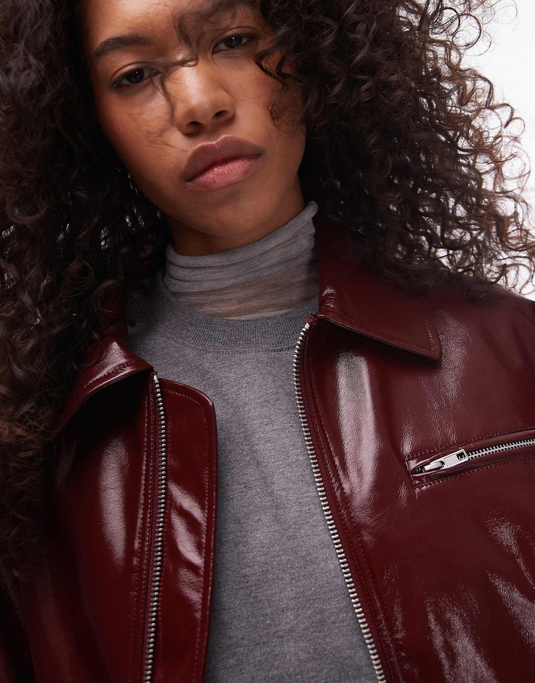 Bomber-Lederjacke mit elastischem Saum für Damen