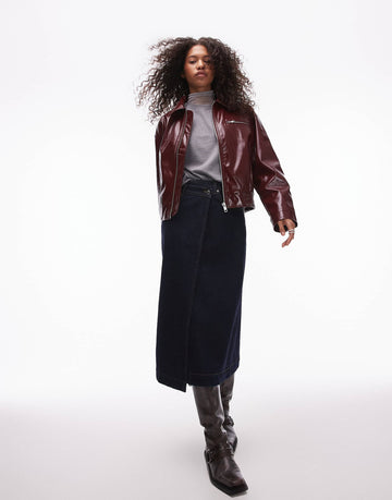 Bomber-Lederjacke mit elastischem Saum für Damen