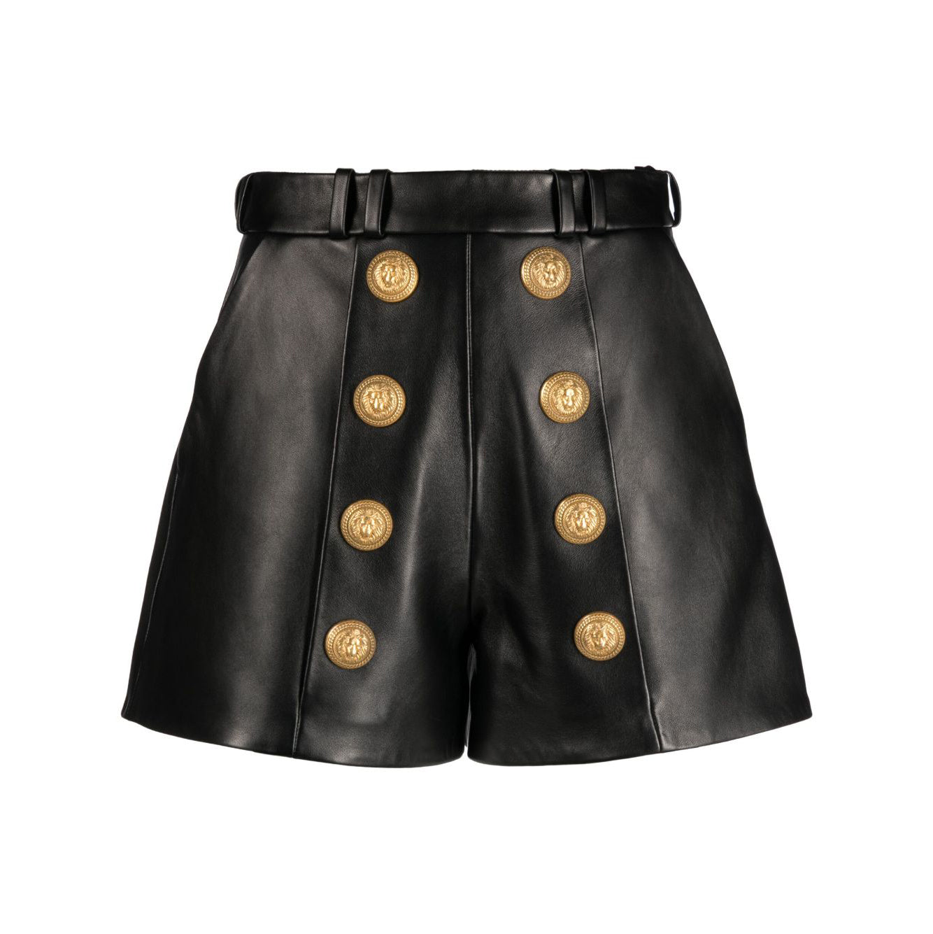 Women's Embossed Gold Tone Buttons Leather Shorts