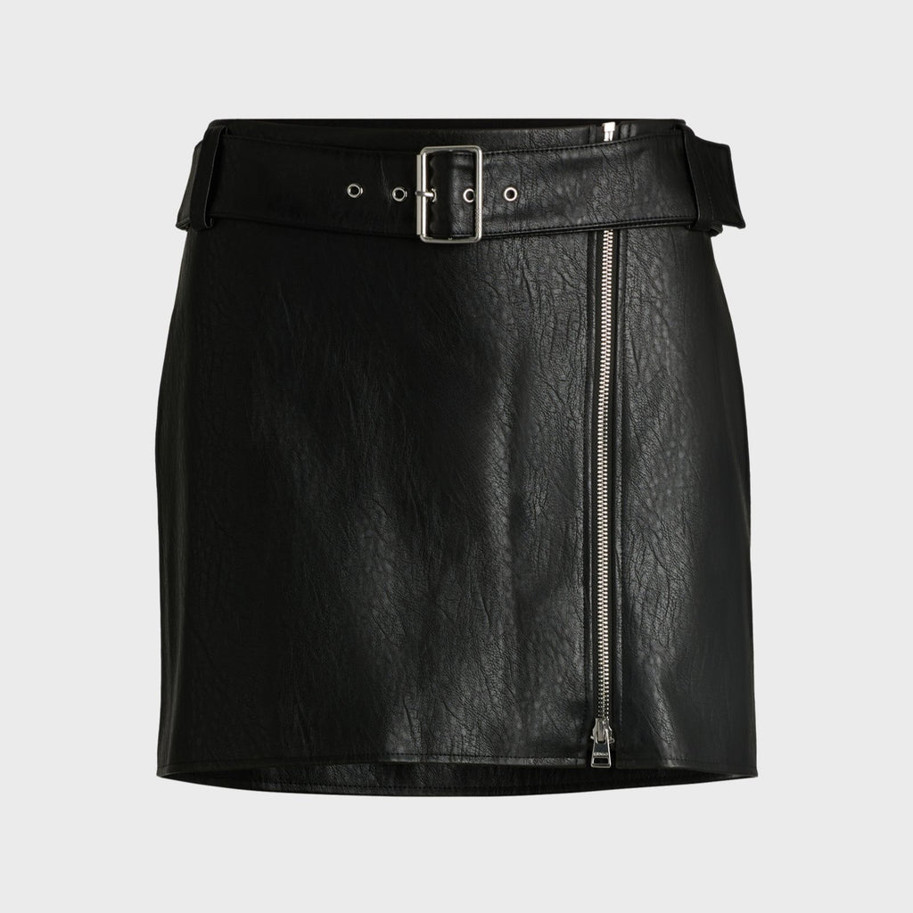 Women's Faux-Leather Regular-fit Mini Skirt with Belt