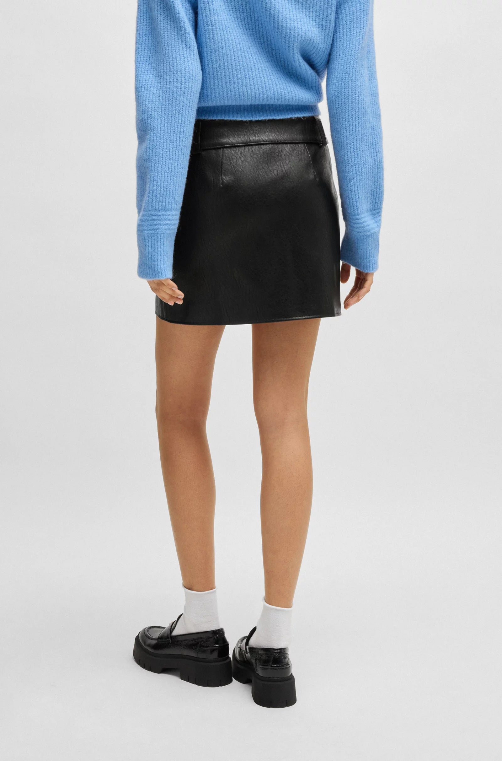 Women's Faux-Leather Regular-fit Mini Skirt with Belt