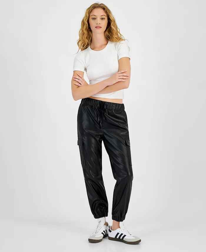Women's Faux Leather Cargo Jogger Style Pants