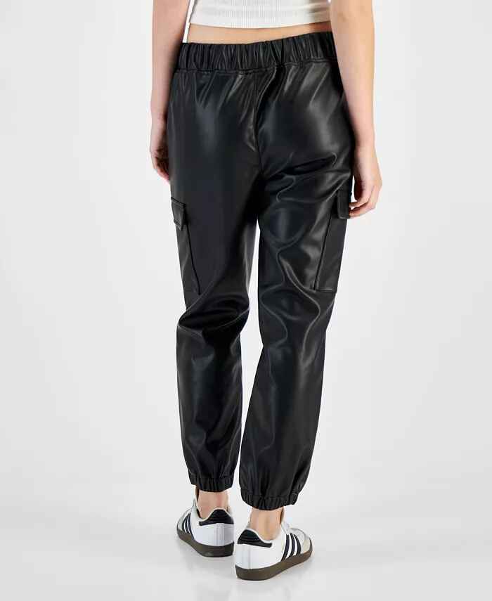 Women's Faux Leather Cargo Jogger Style Pants