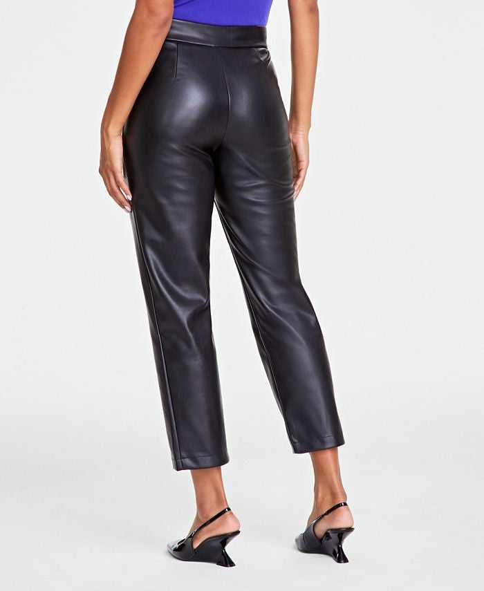 Women's Faux Leather Front Slit Straight Pants