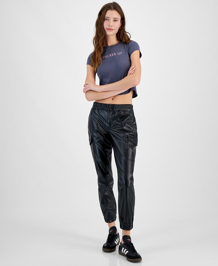 Women's Faux Leather High Rise Jogger Pants