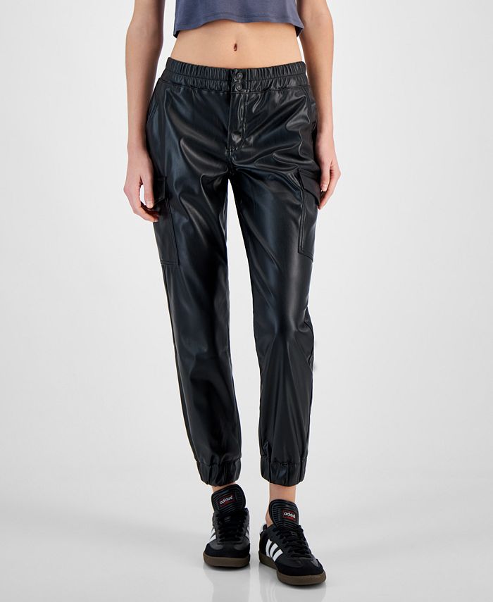 Women's Faux Leather High Rise Jogger Pants