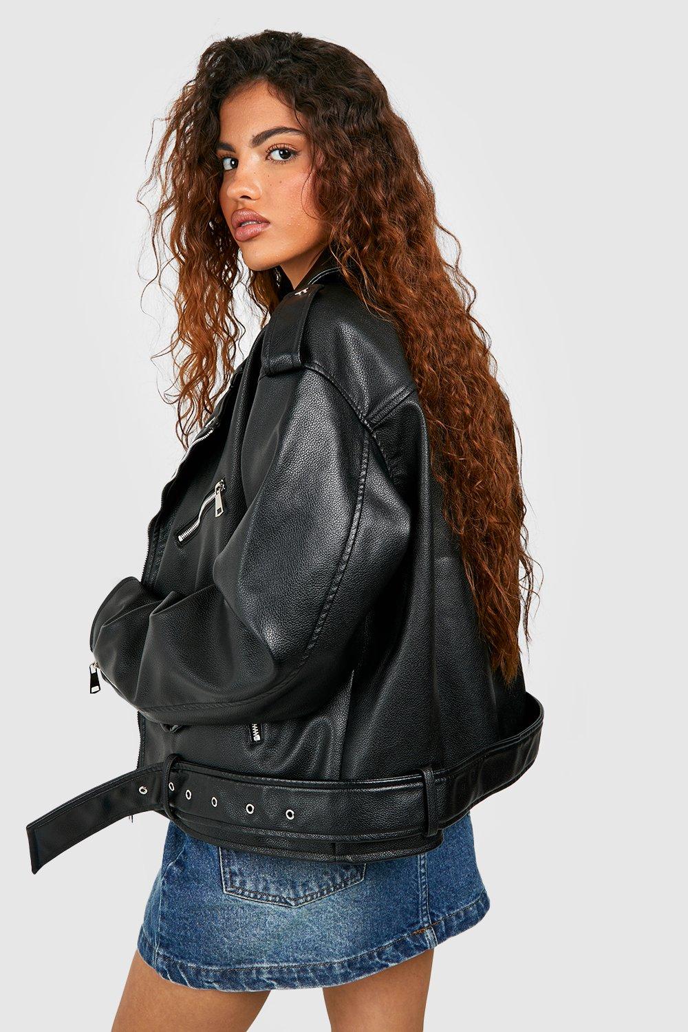 Oversize-Bikerjacke aus Kunstleder für Damen