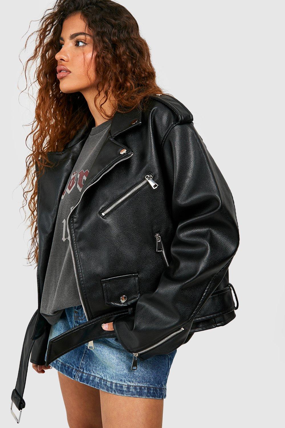 Women's Faux Leather Oversized Biker Jacket